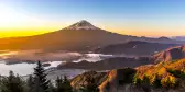 Sunrise behind Mount Fuji