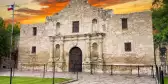 Exterior view of the historic Alamo shortly after sunrise