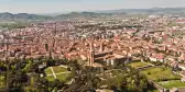 Aerial shot of the buildings in Italian town Arezzo