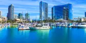 Skyscrapers of San Diego Skyline waterfront and harbor in California, USA