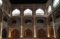 Entrance to Hotel Shahriston in Bukhara, Uzbekistan