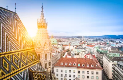 Vienna skyline with St. Stephen's Cathedral roof in Austria