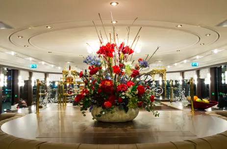 Interior flower decoration aboard the Emily Bronte ship