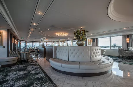 Interior of lounge area aboard the Geoffrey Chaucer ship