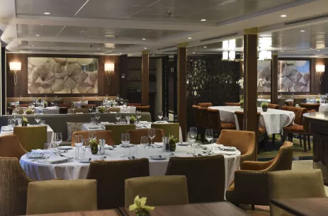 Interior of restaurant dining area aboard the Douro Splendour ship