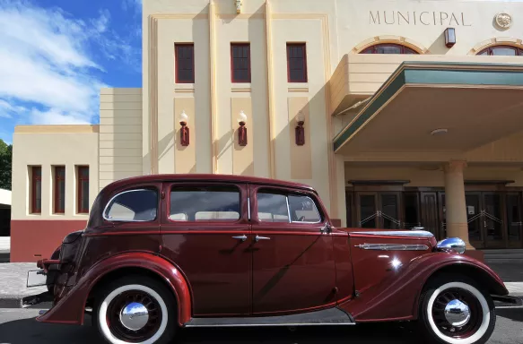 Art Deco Scene with Classic Car, Napier, New Zealand