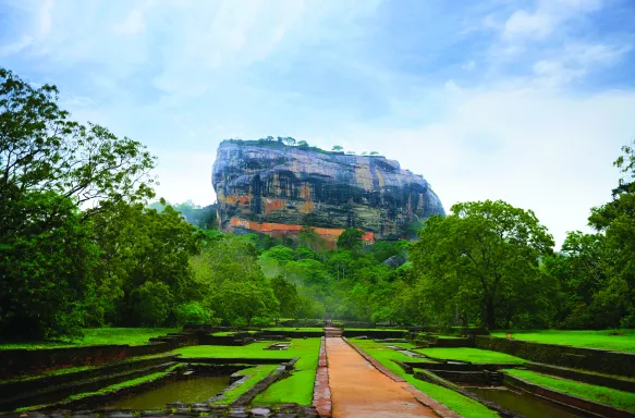 Pathway leading to an ancient rock fortress called Sigiriya, located in the northern Matale District, Sri Lanka.