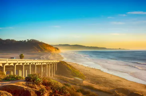 A bridge on the Pacific Coast Highway 101 along the beach in Del Mar, California