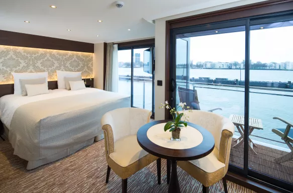 Deluxe balcony suite aboard the Emily Bronte ship