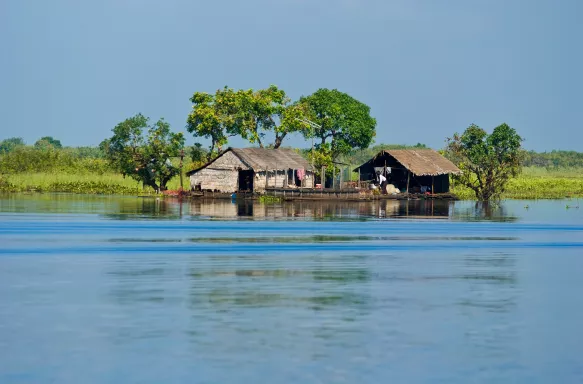 Exterior of the Floating Houses at Tonlé Sap Lake in Cambodia