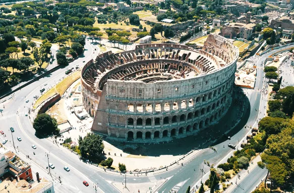 Aerial view of the Coliseum in Rome, Italy