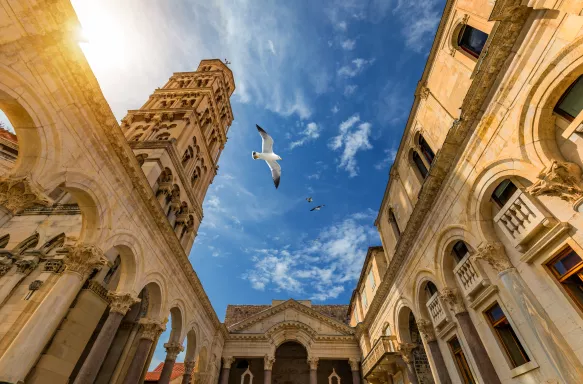 Diocletian's Palace and Cathedral of Saint Domnius' bell tower in Split, Croatia