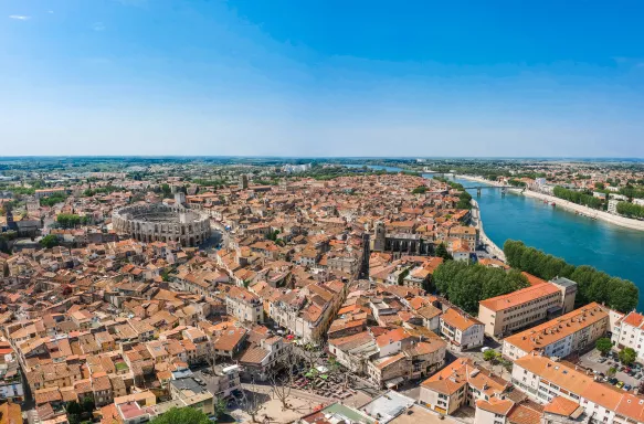 Aerial view of ancient town Arles in Provence and Cote d'Azur, France