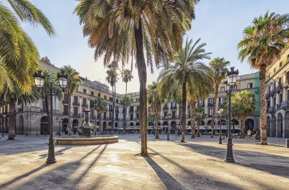 The Plaça Reial, Royal Plaza square in Barcelona city, Spain.