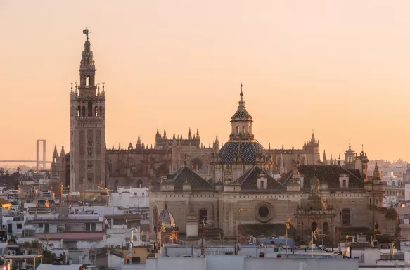 Sevilla Cathedral at dusk in Sevilla City, Spain