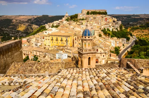 Ragusa Ibla village in broad daylight under a clear sky, Italy