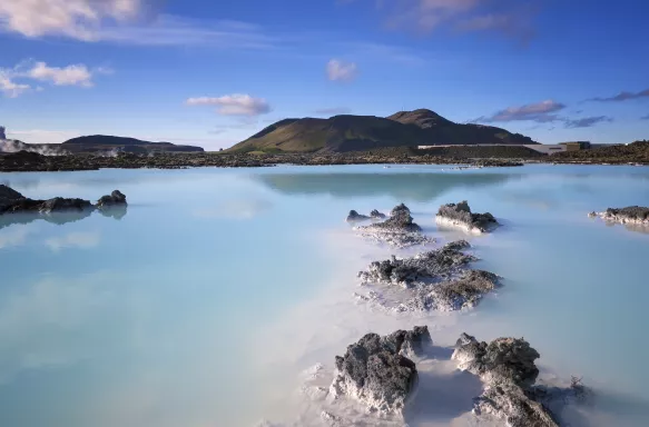 Aerial shot of the Blue Lagoon thermal springs, Iceland.