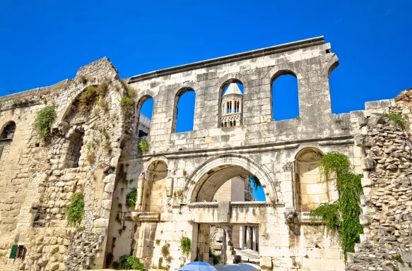 White historical landmark, SIlver Gate in the heart of sunny Split old town