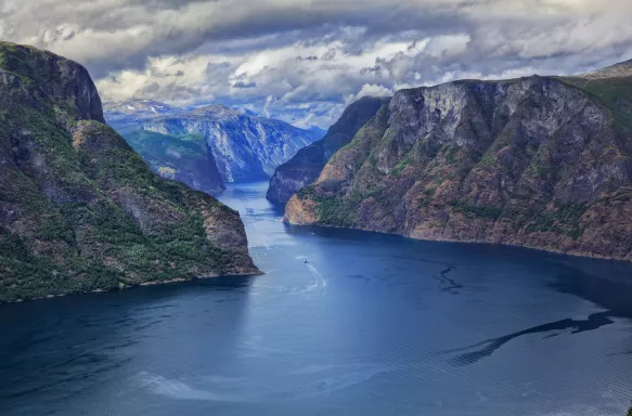 Sognerfjord fjord, Norway. Beautiful mountains and crystal blue waters.