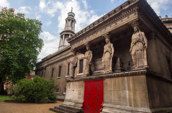 The Caryatids, female figure columns at St Pancras Church in London, England.