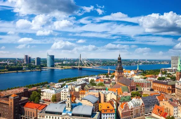 Aerial view of Riga old town in Latvia