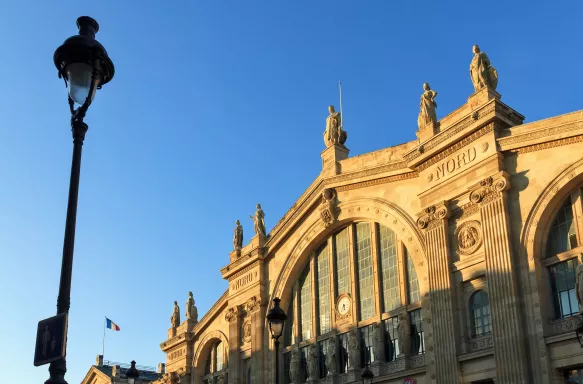 Sunset on Gare du Nord railway station in Paris, France