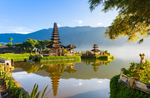 Ulun Danu Bratan Temple at sunrise in Bali, Indonesia