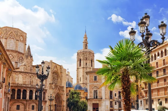 Square of Saint Mary's and Valencia cathedral temple in old town, Spain