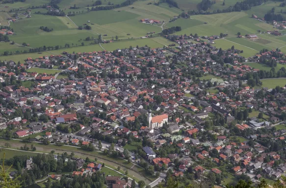 Aerial view of Kofel and Upper Bavaria Oberammergau, Germany.