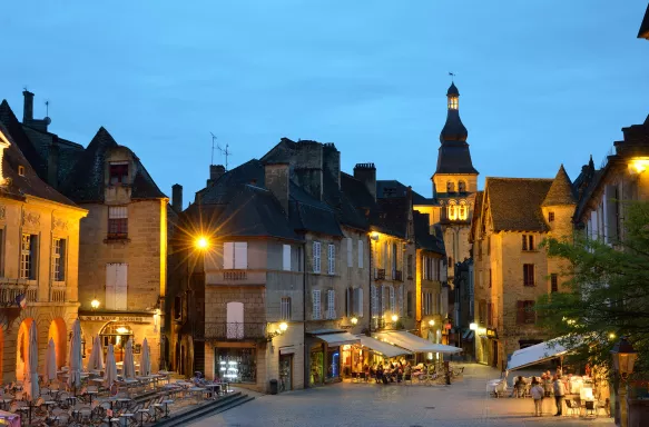 The medieval town, Sarlat-la-Caneda at the twilight in France