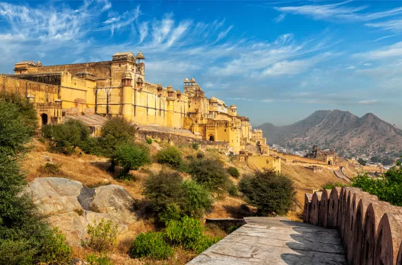 Distant view of Amer (Amber) fort in Rajasthan, India