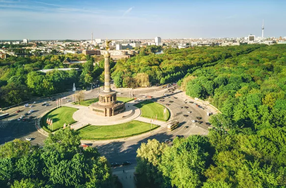 Aerial View of Victory column and Tiergarten park in Berlin, Germany