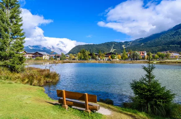 Lake Wildsee at Seefeld in Tirol with mountain scenery in Austria