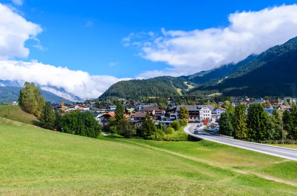 Seefeld village with beautiful mountain scenery and clouds in Tirol, Austria 