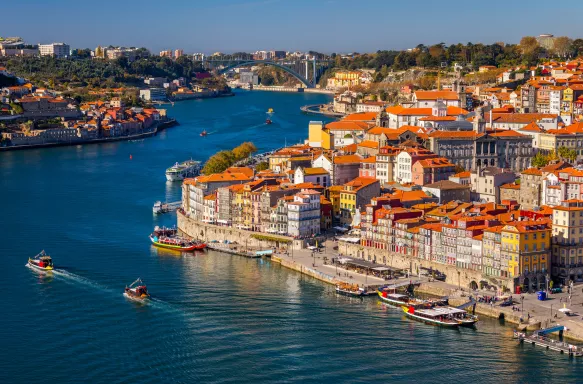 Panorama of old town and the Douro River in Porto, Portugal.