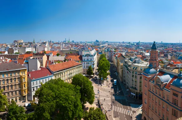 Panorama of Vienna from the House of the Sea in Austria