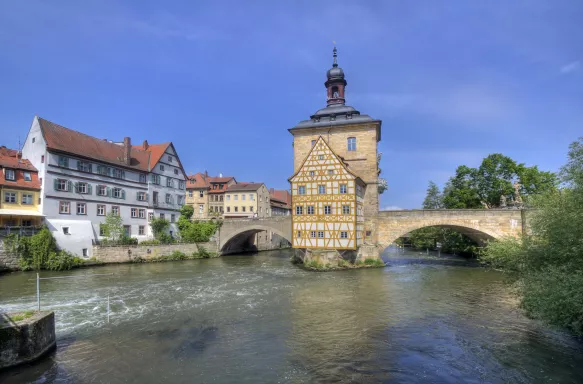 Bamberg City Hall on a bridge across the river Regnitz, Germany