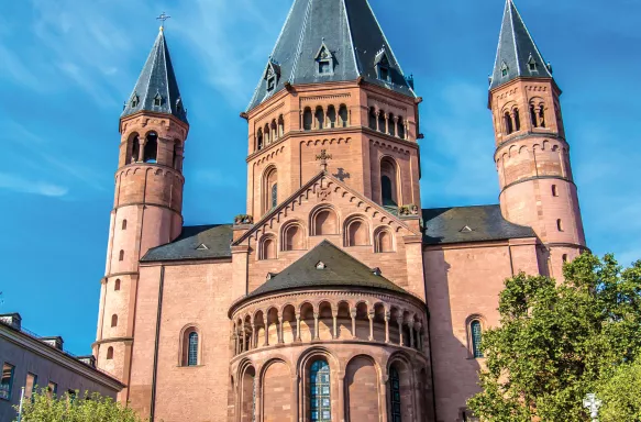 Front exterior view the St. Martin's Cathedral in Mainz, Germany