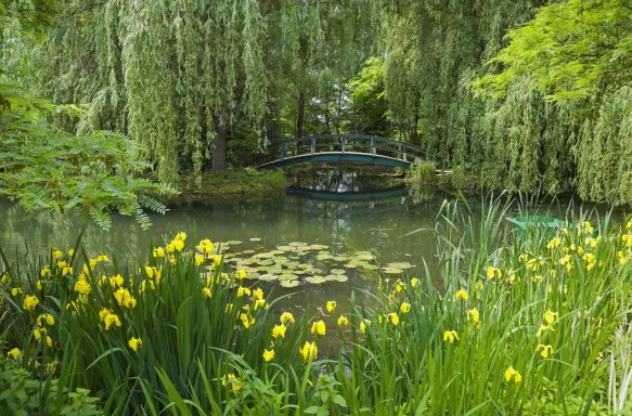 Monet's garden with bridge and lily pond in Giverny, France