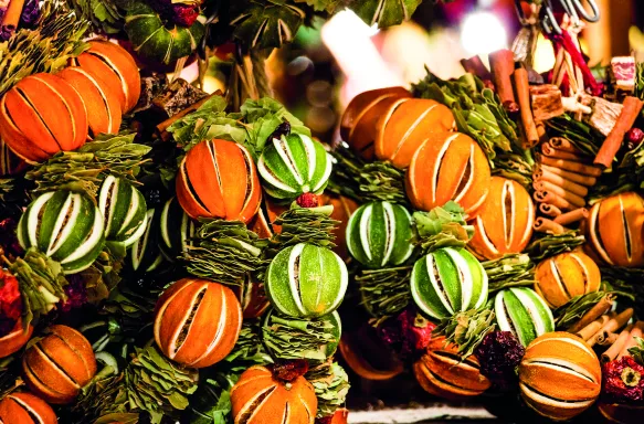 Traditional Hungarian Christmas Garland made of dried oranges in Budapest