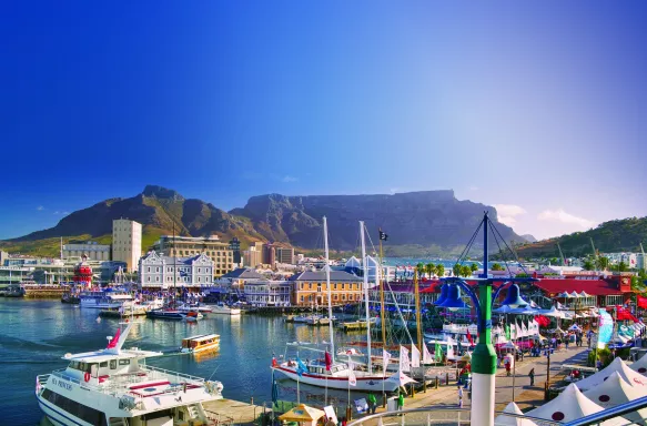 V&A Waterfront, a harbour with multiple docked boats, South Africa