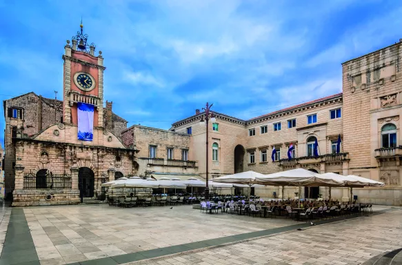 Beige square and blue skies of Zadar, Croatia