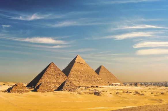 The Giza Plateau skyline and the Pyramids of the Queens in Egypt