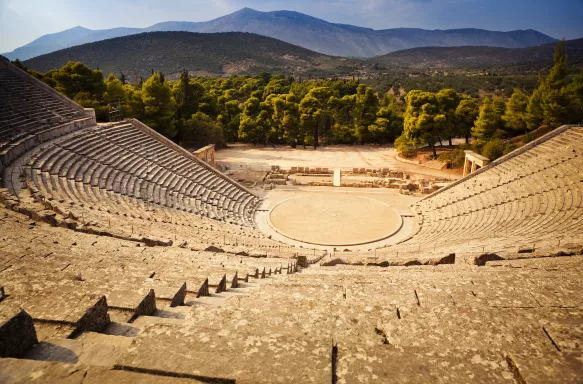 The ancient amphitheatre of Epidaurus in Peloponnese, Greece