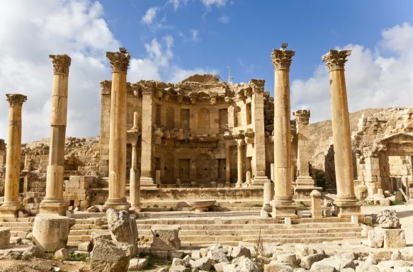 The ruins of the nymphaeum in the Roman ancient city of Jerash, Jordan