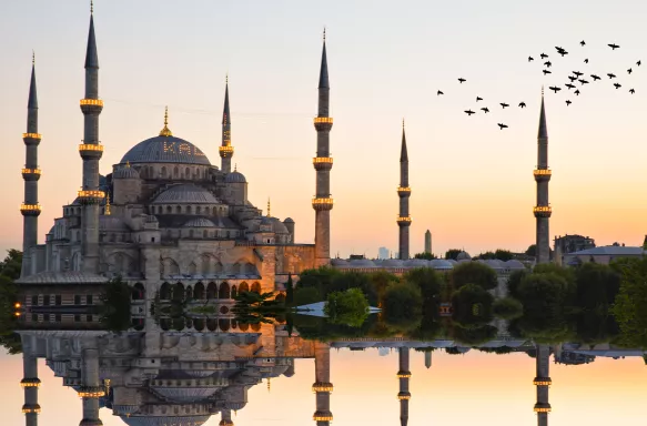 Grand Mosque against the clear blue sky in Istanbul, Turkey