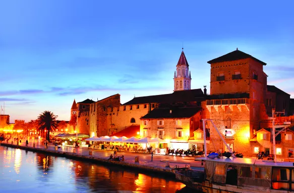 Old town of Trogir at night in Dalmatia, Croatia