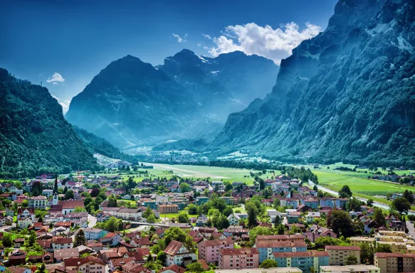 Town of Seefeld between large picturesque mountains