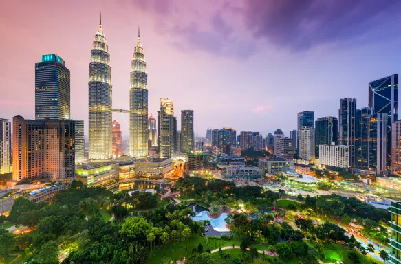 Nighttime falling upon the skyline in Kuala Lumpur