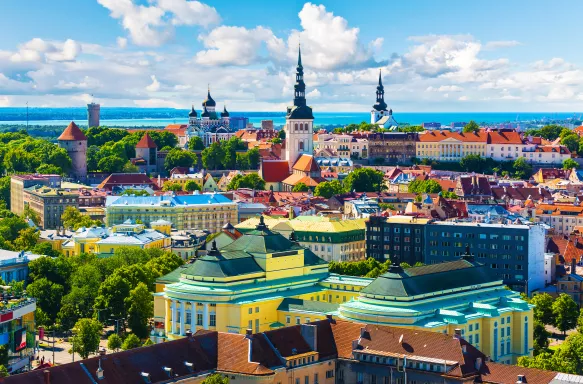 Brightly coloured houses in the European Old Town Tallinn, in Estonia